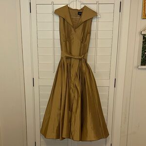 Vintage Adrianna Papell Elegant Gold Sleeveless Midi Dress